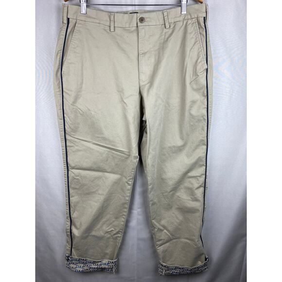 Gap x Dap Khaki Pants Mens Size 36 x 32 Loose Fit Khakis Dapper Dan Cuff Piping - Picture 1 of 11